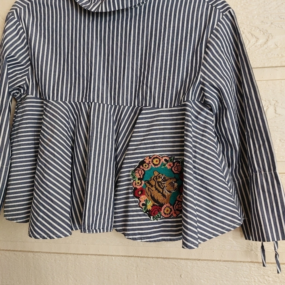 Zara 3/4 Sleeve Striped Peplum Cropped Top- size XS - Picture 4 of 8